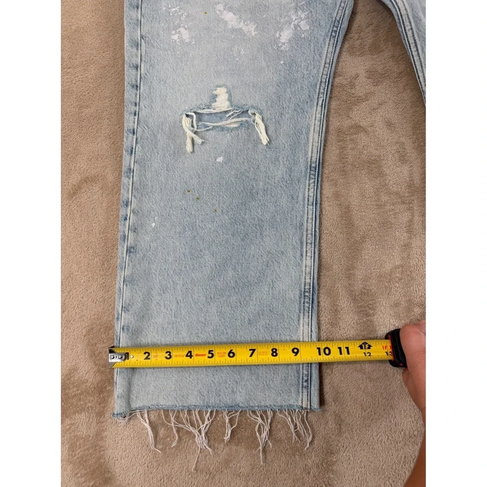 Polo Ralph Lauren Relaxed Straight Crop Jeans Womens 33 Light Paint Splatter New